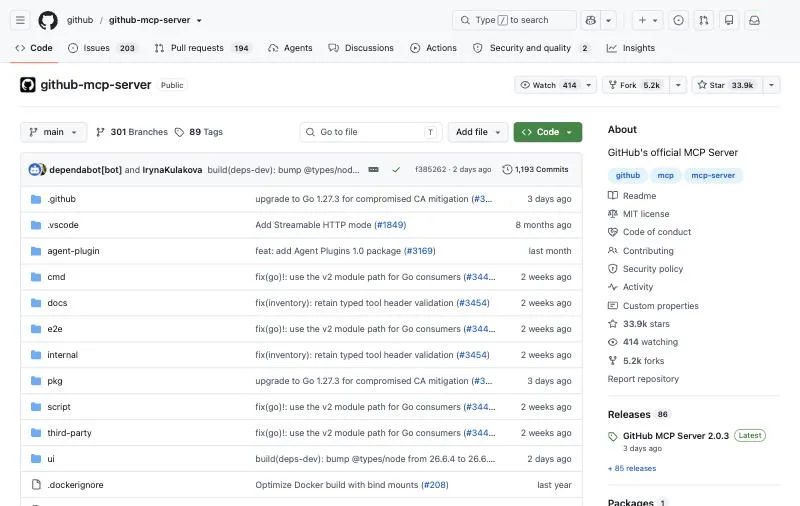 GitHub MCP server official page at github.com/github/github-mcp-server