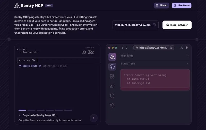 Sentry MCP official page at mcp.sentry.dev