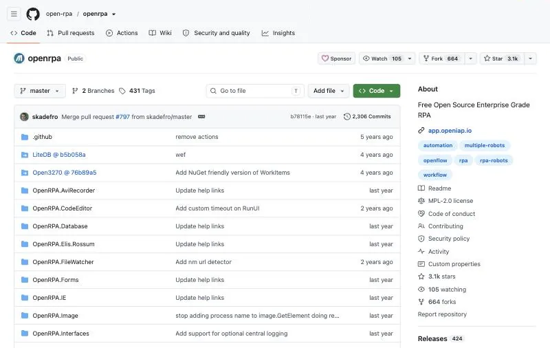 OpenRPA official page at github.com/open-rpa/openrpa
