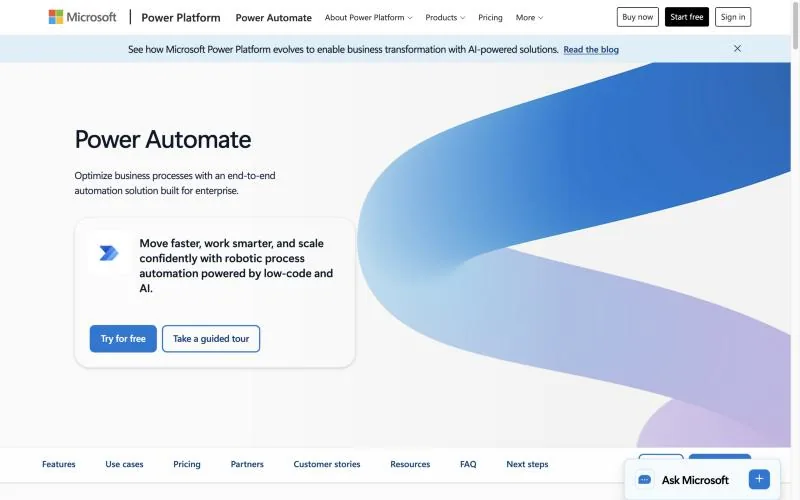 Microsoft Power Automate official page at microsoft.com