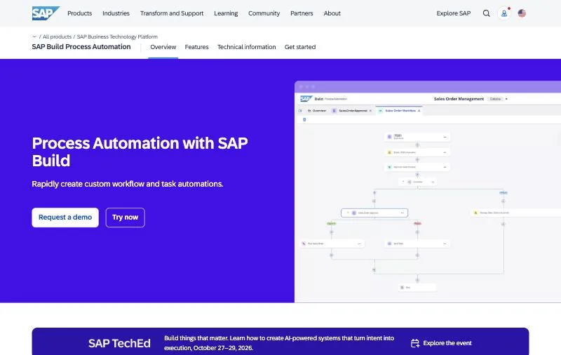 SAP Build Process Automation official page at sap.com