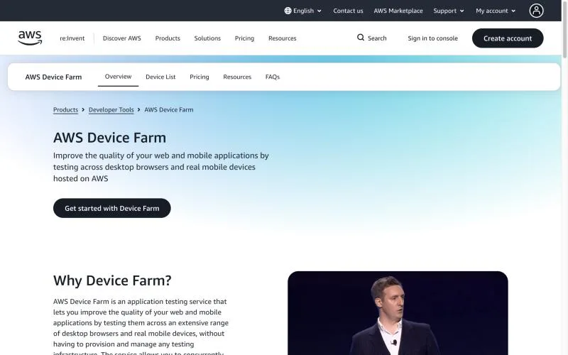 AWS Device Farm official page at aws.amazon.com/device-farm