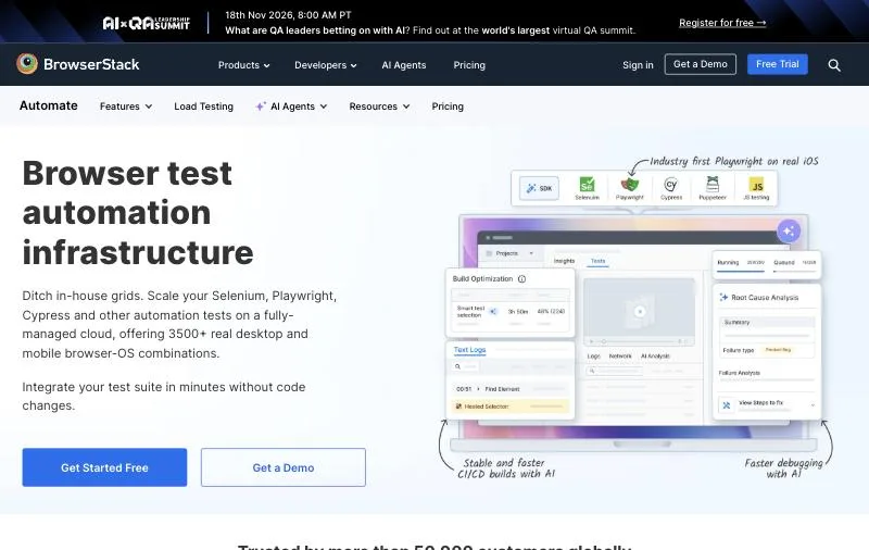 BrowserStack Automate official page at browserstack.com/automate