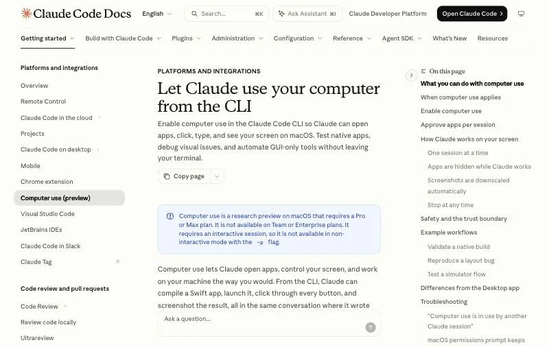 Claude Code computer use docs official page at code.claude.com