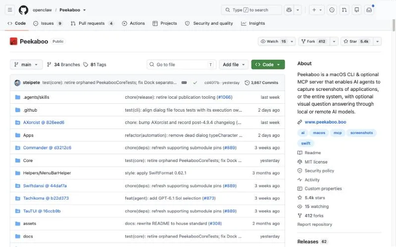 Peekaboo official page at github.com/openclaw/Peekaboo