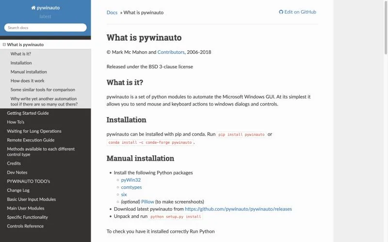 pywinauto official page at pywinauto.readthedocs.io