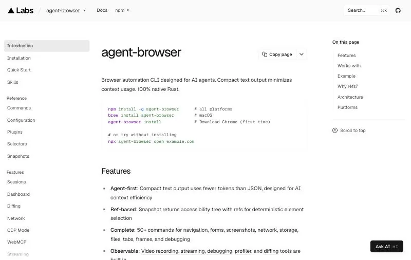 agent-browser official page at agent-browser.dev
