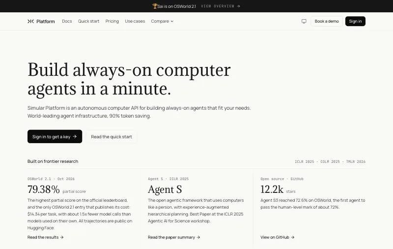 Sai API official page at platform.simular.ai