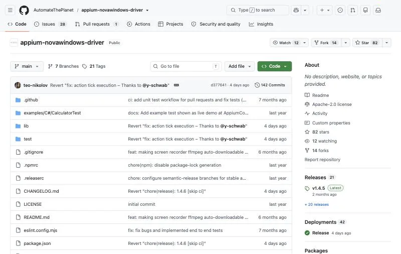 NovaWindows Driver official page at github.com/AutomateThePlanet/appium-novawindows-driver